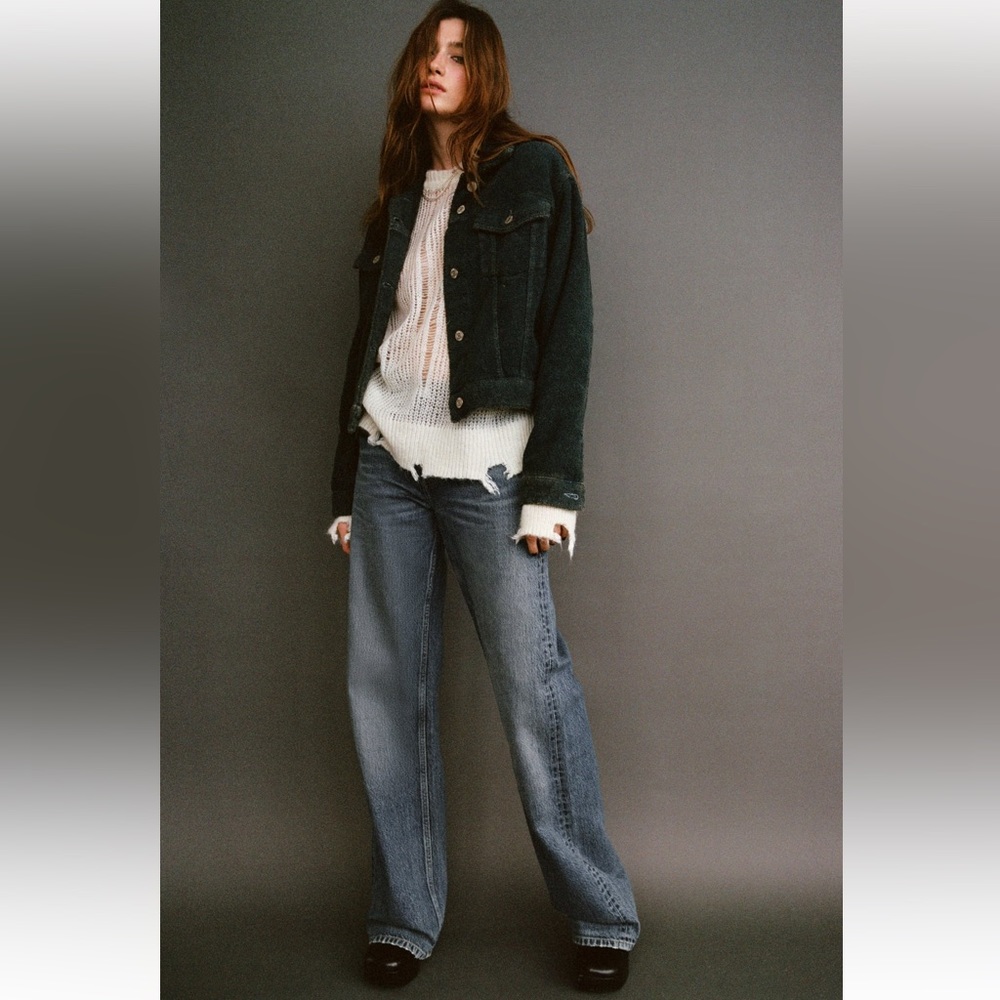 Zara Mid Rise TRE Loose Fit Long straight leg Jeans Blue size 32 US 10 NWT - Picture 8 of 16
